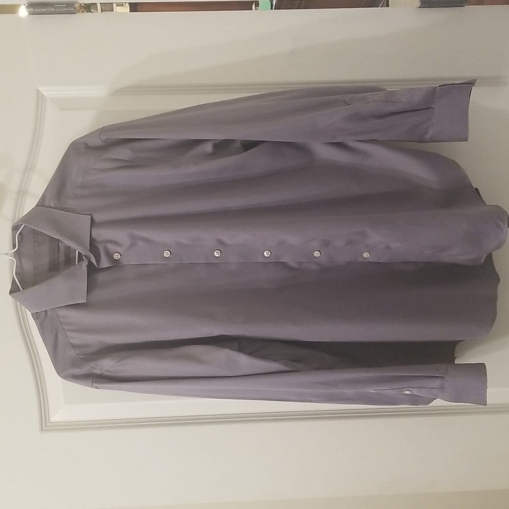 Calvin Klein Grey Slim Fit Non Iron Long Sleeve Button Down Dress Shirt